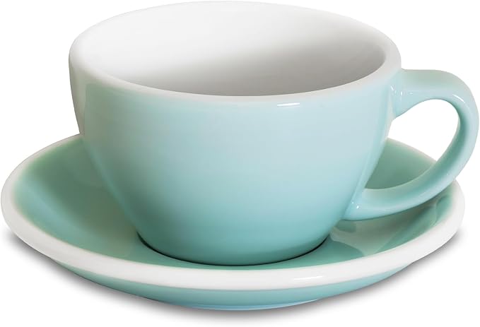 Loveramics Latte Art Mug with Saucer, 10 oz Ceramic Coffee cups with Round Bottom for Latte, Cappuccino, Tea, Espresso, Thick-walled Stoneware Cup Set for Barista - Regular Colours (River Blue, 10OZ)