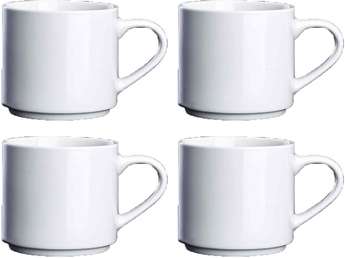 15 OZ Stackable Coffee Mugs Set, Ceramic Coffee Cups with morandi color for Au Lait, Cappuccino,Latte,Cafe,Mocha,Tea, Suit Party Housewarming Wedding, Set of 4, Dishwasher&Microwave Safe, White