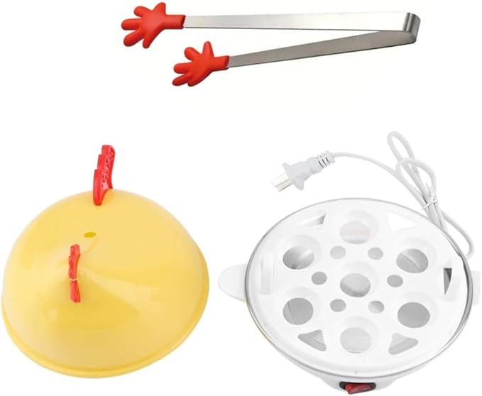 Electric Egg Cooker 7 Egg Capacity Rapid Egg Boiler Auto ShutOff Cute Chicken-Shaped Egg Steamer for Hard Boiled, Soft Boiled, Poached Eggs Veggies & More Appliance & Cute Kitchen Tongs
