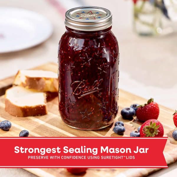 Ball Americana Regular Mouth Glass Mason Jars with Lids and Bands, Used for Canning, Pickling, Juice, Jam, Jelly, Quart Size 32 Ounce, 4 Count, Pack of 2 (8 Jars Total)