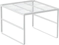 Kitchen Cabinet Storage Shelf Stackable Wire Spice Rack Organizer Heavy Duty Space Saver for Bathroom Bedroom Closet Laundry Room Office Countertop - White, Pack 1