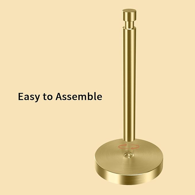 YUMORE Paper Towel Holder Countertop, Paper Towel Holder with Weighted Base Non Slip, Standing Paper Towel Roll Holder for Kitchen Bathroom, Stainles Steel (Gold)