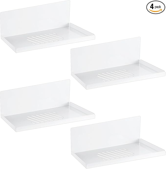 Therwen 4 Pack Magnetic Pegboard Shelves Wall Organizer Metal Pegboard Shelf Steel Tray Accessories Organizing Tools for Craft Home Kitchen(12 x 4.8 x 3.6 Inches,White)