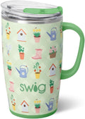 Swig Life 18oz Travel Mug, Insulated Tumbler with Handle and Lid, Travel Coffee Mug, Cup Holder Friendly, Stainless Steel 18 oz Tumbler, Reusable Insulated with Lid (Green Thumb)