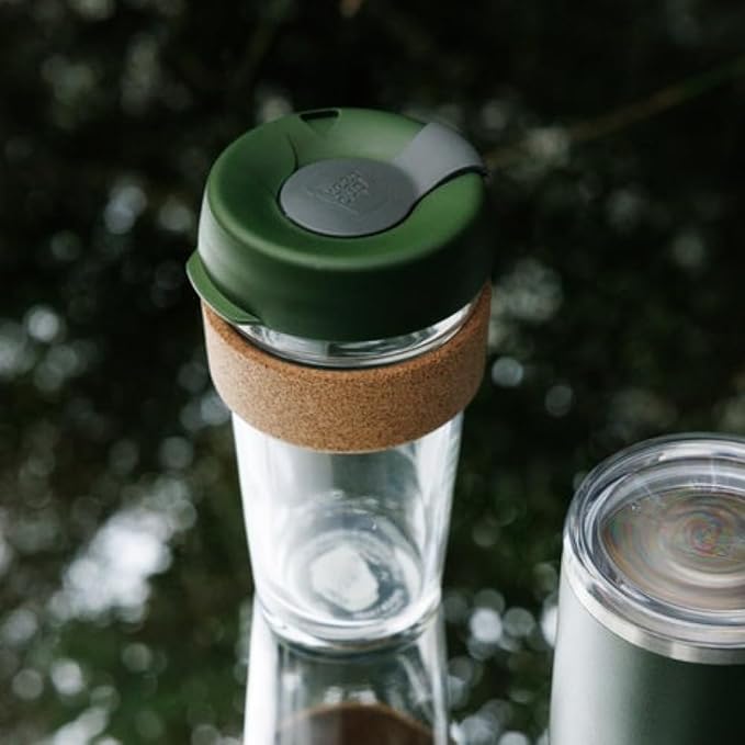 KeepCup Brew Cork, Reusable Glass Tumbler with Natural Cork, Grande Coffee Cup 16oz/454ml - Pine