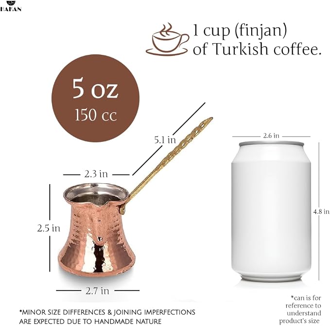 Hakan Turkish Coffee Pot | Stove Top Water Boiler, Coffee Maker, Butter, Chocolate & Milk Warmer | Even and Quick Heat with Handcrafted Copper Material | Coffee Gifts Idea, 5 Oz (150 cc)