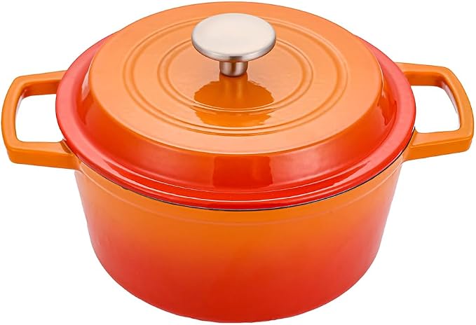 4.2 Quart Cast Iron Dutch Oven with Lid - Enameled Non-Stick Interior, Oven Safe to 500°F, Multi-Stovetop Compatible – Flame