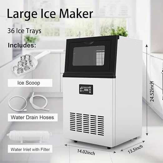Commercial Ice Maker Machine 80Lbs/24H, Countertop Ice Makers with Self-Cleaning, 3 Ice Modes, Portable Ice Cube Maker Produces 36 Bullet Cubes in 10-20 Mins, for Home Kitchen, Office & Party