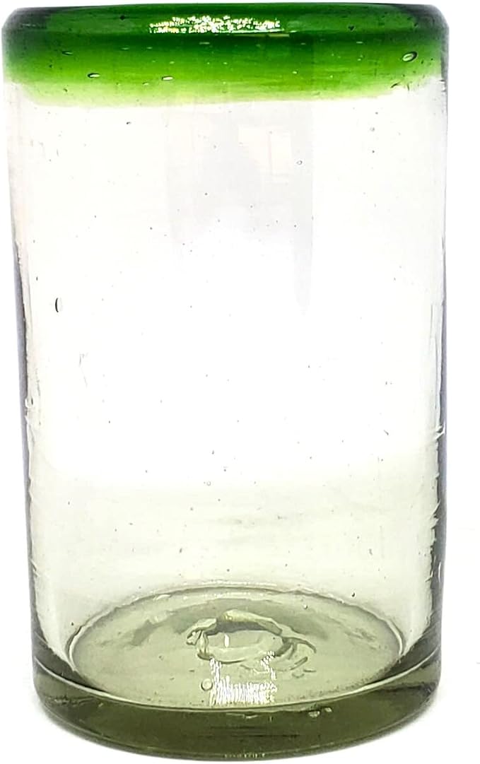 Emerald Green Rim 14 oz Drinking Glasses (set of 6), Recycled Glass, Lead-free, Toxin-Free (Drinking)