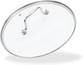 10.5 Inch Clear Glass Pot Lid for Frying Pan Replacement Cover Can Withstand 428°F (220℃) with Stainless Steel Arch Bridge Handle,Polished Silver