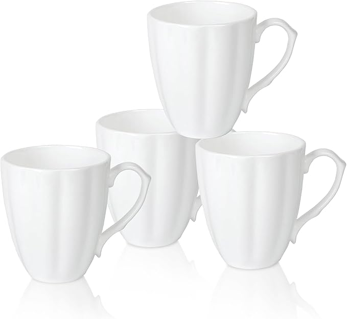 Fine Bone China Coffee Mugs Set of 4(12 oz), Pumpkin Shaped Mugs, Ceramic Tea Cups, DIY Gift, Festival, Oven Microwave Dishwasher Safe