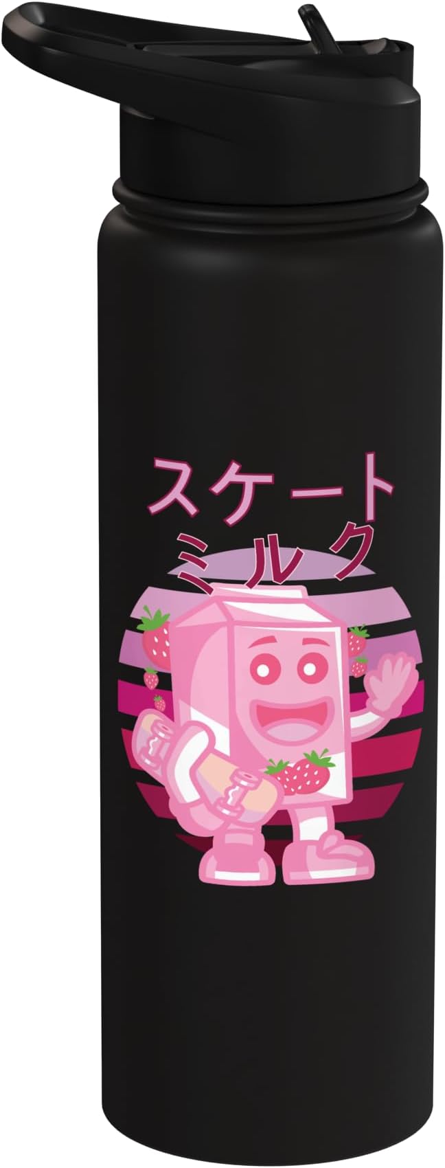 Retro 90s Japanese Skateboarding Strawberry Milkshake Carton Stainless Steel Insulated Water Bottle