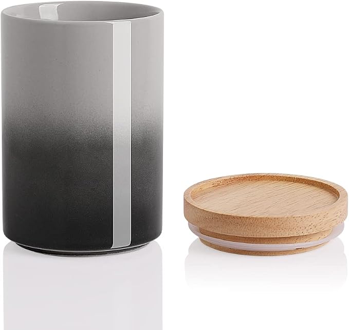 Sweejar Ceramic Food Storage Jar, Stackable Kitchen Canisters, Containers with Airtight Seal Wooden Lid for Serving Ground Coffee, Tea, Sugar, Salt and More - 28 Fl Oz (Gradient Gray)