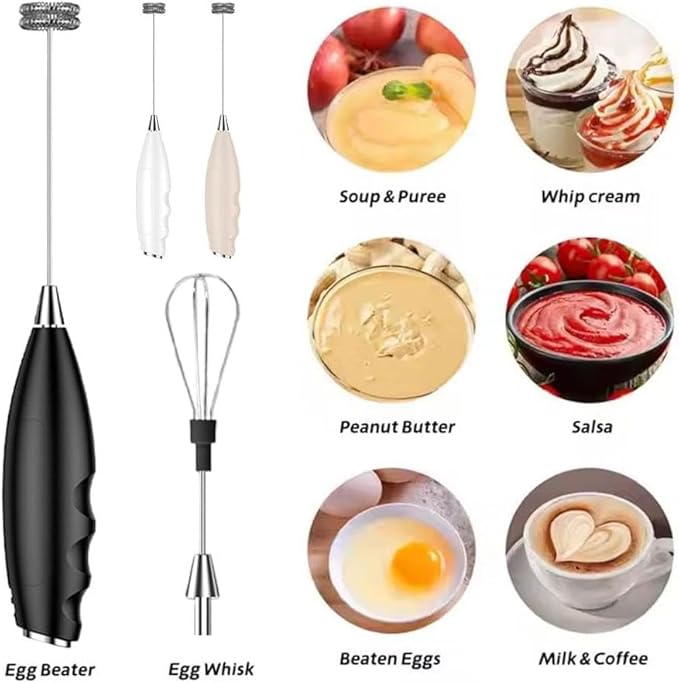Powerful Milk Frother, Fast Handheld Drink Mixer with Stainless Steel Whisk,Rechargeable Handheld Electric Whisk, Designed to Fit The Handle of The Hand, Ultra Fast Handheld Drink Mixer (Black)