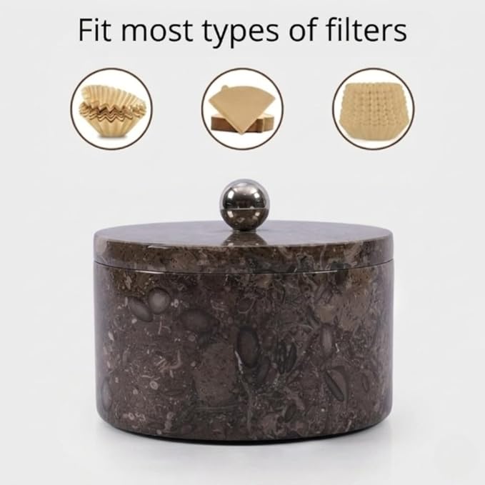 Marble Coffee Filter Holder – 6 inch Handmade Oceanic Coffee Filter Holder with Lid, Storage Organizer for Kitchen Countertop & Bar Decor