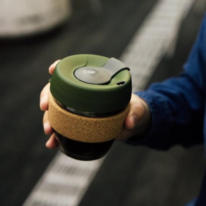 KeepCup Brew Cork, Reusable Glass Tumbler with Natural Cork, Short Coffee Cup 8oz/227ml - Pine
