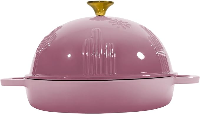 Flavehc Bread Oven Cast Iron Bread Dutch Oven with Cloche Lid for Bread Baking BerryPink Enameled Cast Iron Bread Oven with Dome Lid for Sourdough 5 qt