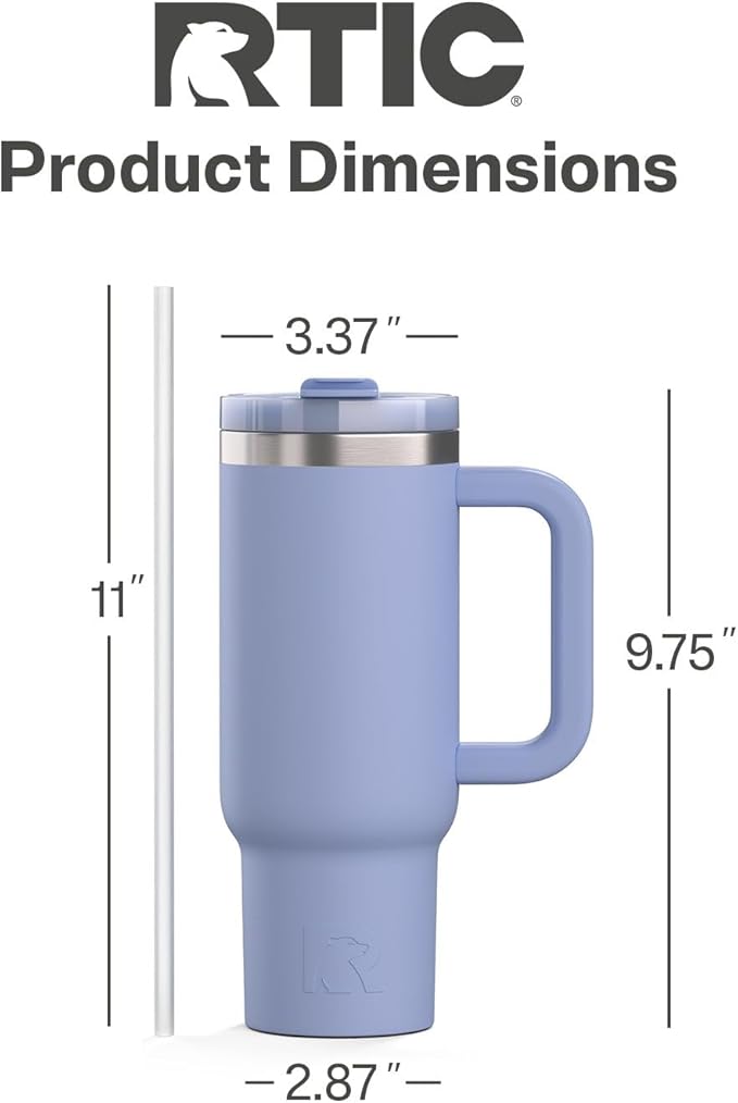RTIC 30 oz Road Trip Tumbler Double-Walled Ceramic Lined InsulatedStainless Steel Portable Travel Coffee Mug Cup with Lid, Handle and Straw, Periwinkle