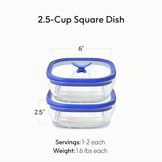 Anyday 2 Pack 2.5 Cup Microwavable Glass Lunch Containers With Glass Lids, Microwave Safe Lunch Bowls with Lids for Work, Food Storage, Bento Box Meal Prep Container
