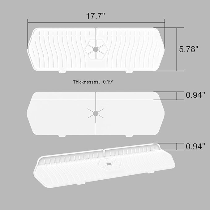 Faucet Guard - 90 Foldable Draining Mat for Kitchen Sink with 2 Drain Ports, White, 17.7"*5.66"