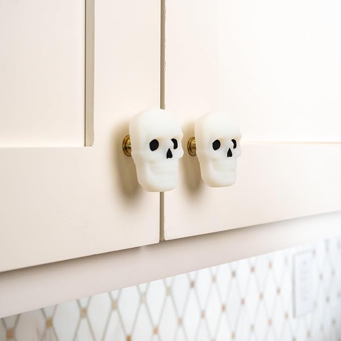 Knobēz: Decorative Cabinet Knob Covers - Skull - 12pk - Stretch Over Hardware Decorations, Spooky-Halloween-Fall-Seasonal, Kitchen-Bathroom-Dressers
