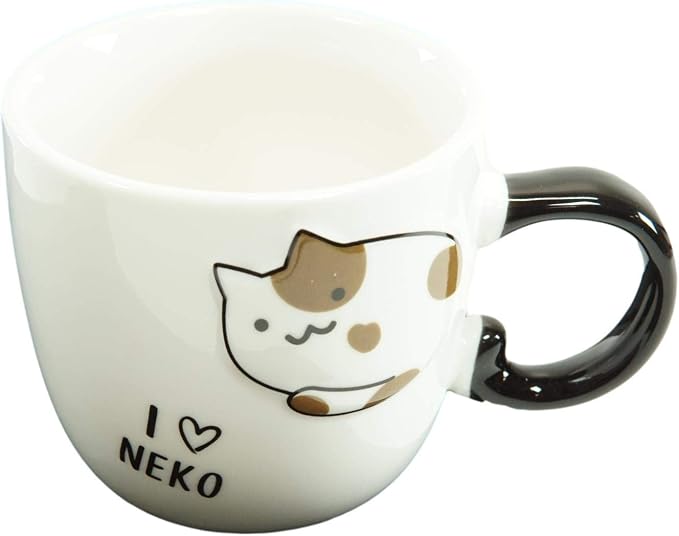 Ebros Pack Of 2 Crazy For Cats Maneki Neko Porcelain Coffee Tea Mug Cup 8oz With Saucer Tray And Notched Spoon Animal Pets Kittens Mugs Cups Kids And Adults Drinkware (Calico Spotted)