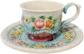 Ceramic Coffee Mug and Saucer Set for Women, Vitorian Hand-painted Rose Flower Tea Cup - 3oz(Multicolour)