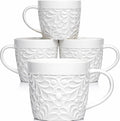 25DOL 16 oz Ceramic Coffee Mugs Set of 4 – Embossed Nature-Inspired Design, Comfortable Grip Handle – Large Latte & Tea Cups, Modern Farmhouse Style – Microwave & Dishwasher Safe