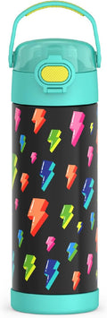 THERMOS FUNTAINER 16 Ounce Stainless Steel Vacuum Insulated Bottle with Wide Spout Lid, Lightning Bolt Girl