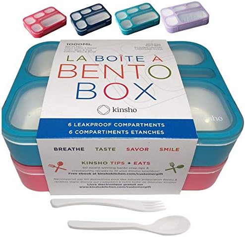 Bundle of 2 Bento Lunch Box Kids & Adult (Blue & Pink) + 2 Small Bento Lunch Box for Girls Boys (Blue & Pink)