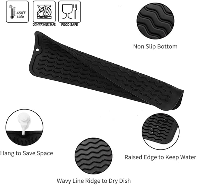 MicoYang Silicone Dish Drying Mat for Multiple Usage,Easy clean,Eco-friendly,Heat-resistant Silicone Mat for Kitchen Counter,Sink,Bar,Bottle,or Cup Black M 17 inches x 6 inches