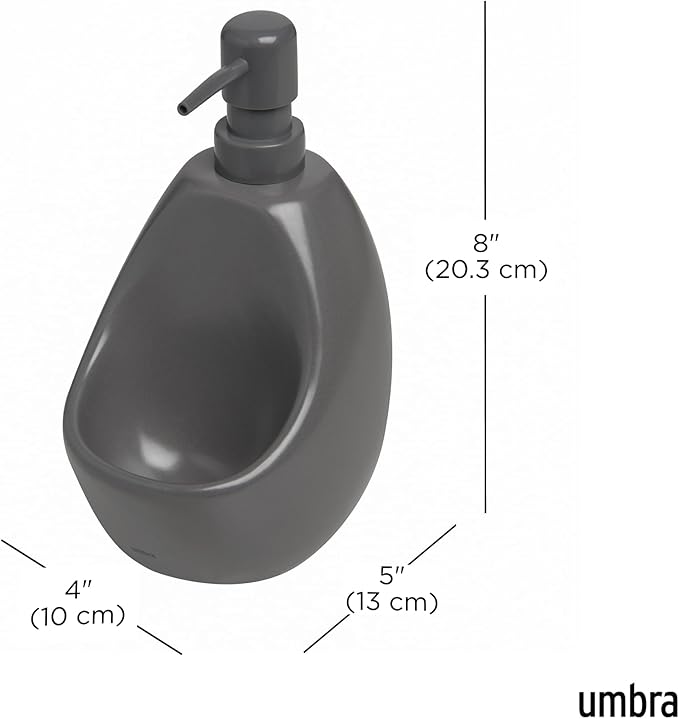 Umbra Joey, Matte Ceramic Liquid Soap Dispenser with Sponge Caddy, Ideal for Kitchen or Bathroom Use, Charcoal