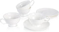 Fine Bone China Espresso Cups and Saucers Set of 4, 5 Oz Classic White Tea Cup Set for Coffee, Cappuccino, Latte, Afternoon Tea, Wedding, Festival Gift