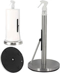 Paper Towel Holder with Spray Bottle,Heavy-Duty Countertop Kitchen Paper Towel Holder,Stainless Steel One-Handed Tear Kitchen Towel Dispenser for Countertop (Silver)