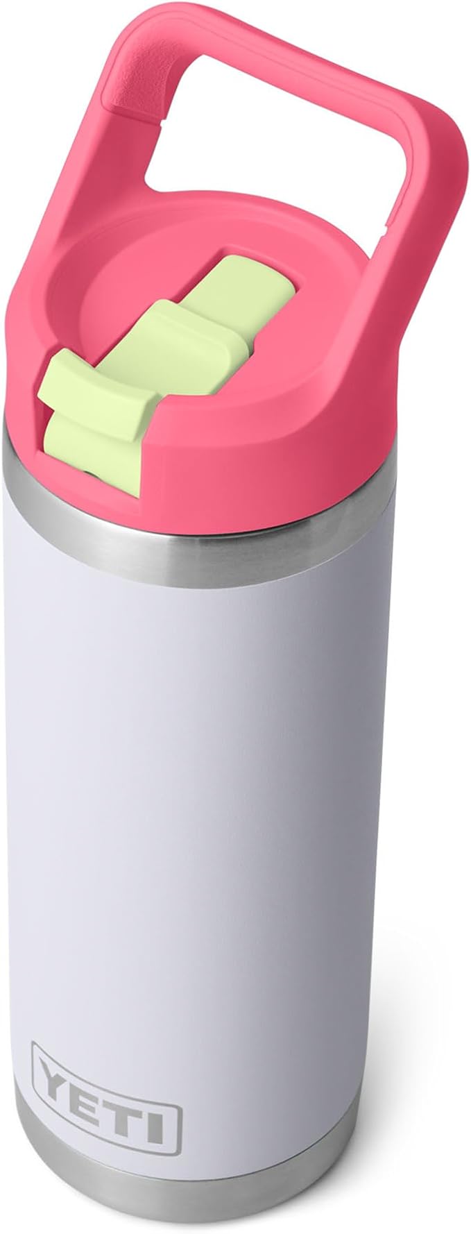 YETI Rambler 18 oz Bottle, Vacuum Insulated, Stainless Steel with Color Matching Straw Cap, Mist/Pink/Grasshopper