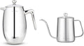 Easyworkz Nando French Press 34 oz, Bundled Gage Gooseneck Pour Over Coffee Kettle 12 oz Stainless Steel Hand Drip Long Narrow Spout, Silver