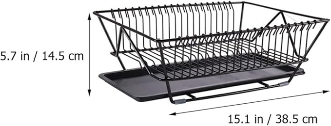 Ipetboom Dish Drying Rack with Utensils Basket and Drainboard, Black Metal Kitchen Dish Drainer Holder for Countertop Storage Over Sink Use
