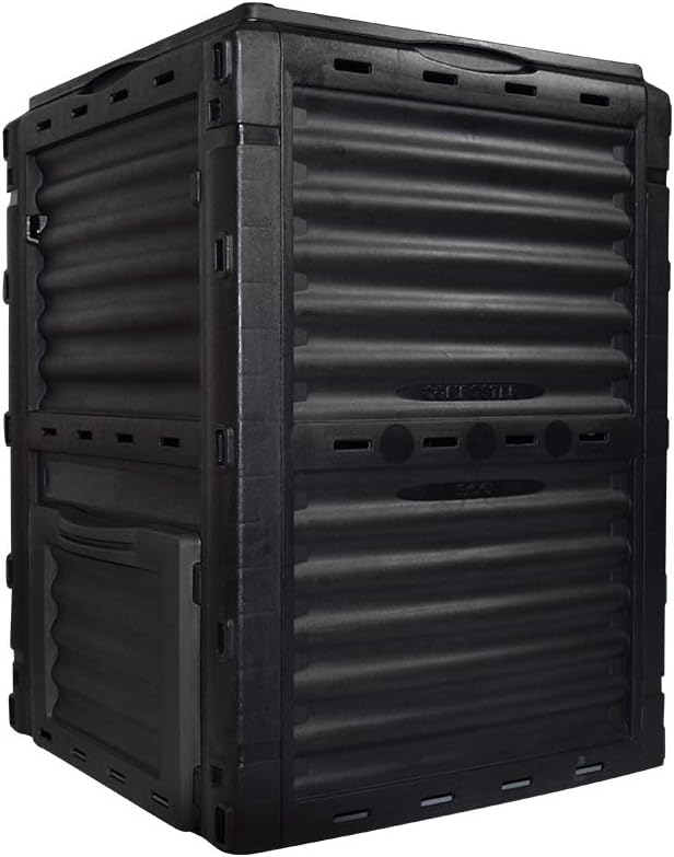 EJWOX 80 Gallon (300L) Large Capacity Static Compost Bin - Sturdy Outdoor Waste Composter with Easy-Access Hatch, Efficient Aeration System for Fast Organic Fertilizer Creation, Black