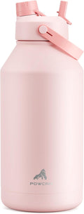 POWCAN 64 oz Insulated Water Bottle with 2-in-1 Straw and Spout Lid, Keep Cold 24H, Leak-Proof, BPA-Free, Double Wall Stainless Steel Water Bottle for Sports, Gym, Travel, and School (Cotton Candy)