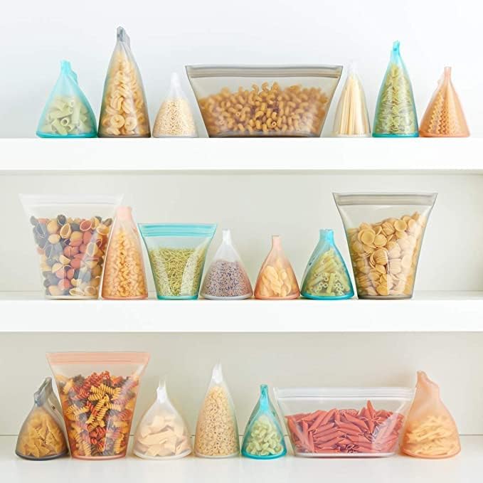 Zip Top Reusable Food Storage Bags | 3 Bag Set [Peach] - 2 Sandwich, 1 Snack | Silicone Meal Prep Container | Microwave, Dishwasher and Freezer Safe | Made in the USA