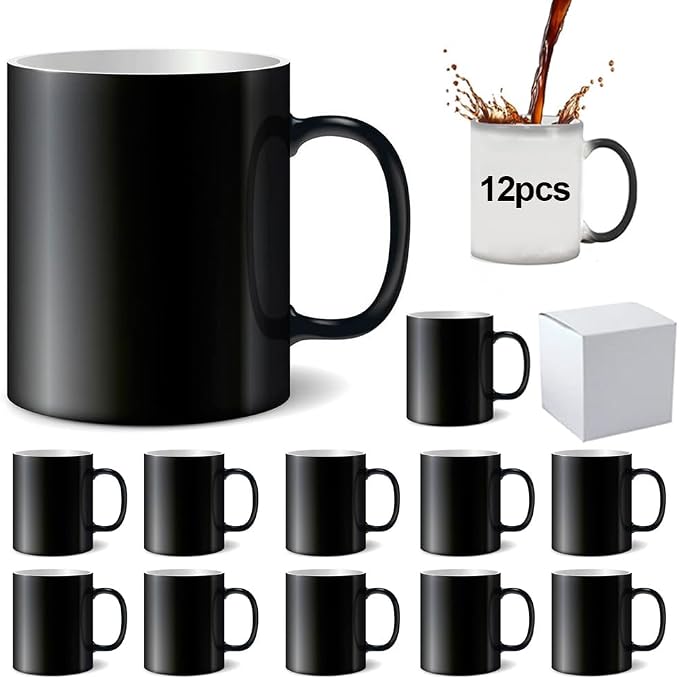 Sublimation Mugs, Cups 11oz Sublimation Ceramic Blank Coffee Mugs,White Cups, Sulimation Blanks, Blank White Mugs-36 pack bulk bundle (12pc magic black single box)