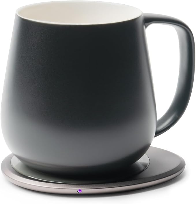 OHOM Ui+ Self-Heating Mug Set – Inkstone Black | 18 fl oz Ceramic Coffee & Tea Mug with Heating Pad