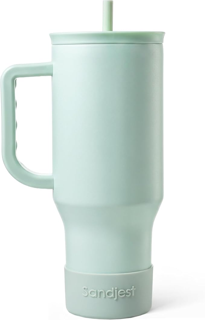 SANDJEST Mint 40oz Tumbler with Handle and Straw, Insulated Stainless Steel Travel Coffee Mug for Women Girls, Gift Idea for Birthday Christmas Mothers Day