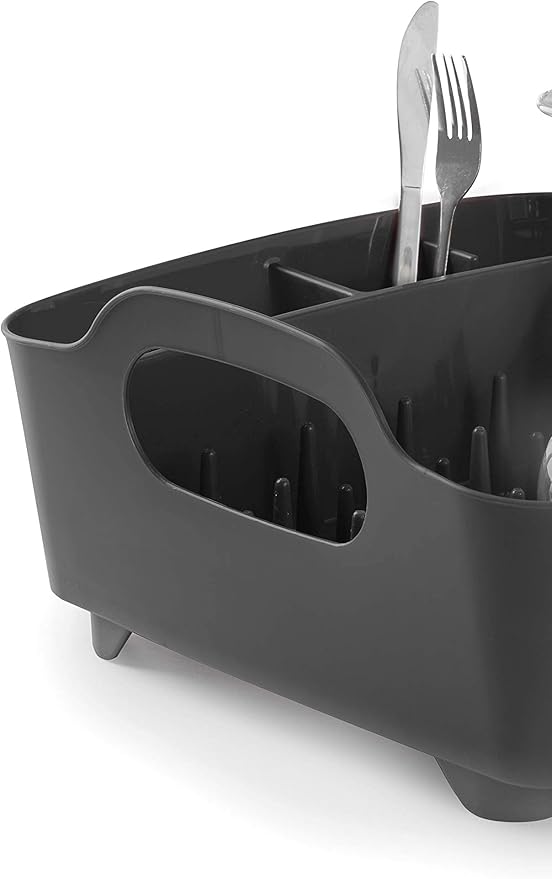 Umbra Tub Dish Drying Rack – Lightweight Self-Draining Dish Rack for Kitchen Sink and Counter at Home, RV or Motorhome, Smoke, Black (330590-582)