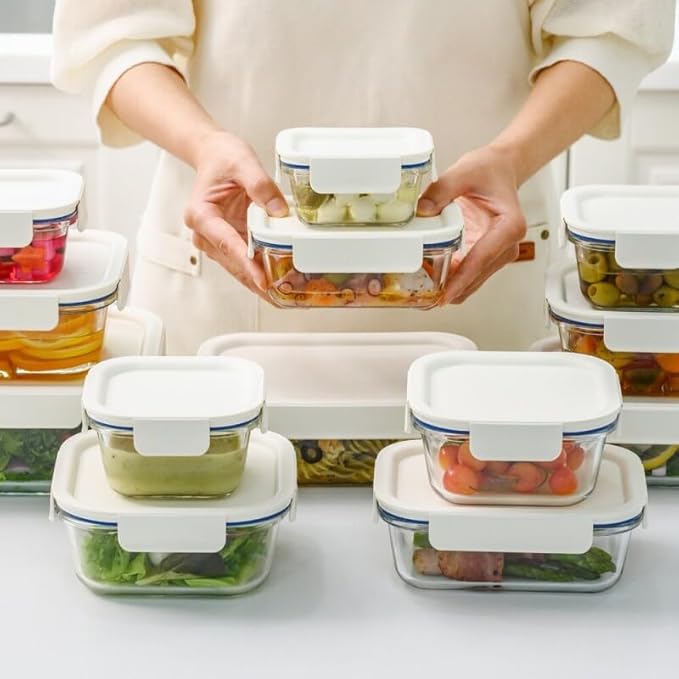 LocknLock LNG455S5W The Clear Borosilicate Glass Food Storage Containers with Lids, 10-Piece Set for Kitchen, Lunch, Meal Prep, Leftovers, Leakproof, Freezer, Microwave, and Dishwasher Safe