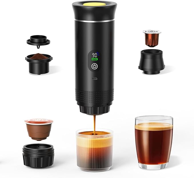 Portable Coffee Maker for Travel,Self-Heating Espresso Machine with USB-C,LED Display,20 Bar,Compatible with Coffee Grounds&Capsules (Ns&DG)–Portable Espresso Maker for Car,RV,Camping,Office