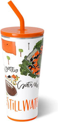 Swig Life 32oz Straw Tumbler, Travel Coffee Tumbler with Lid, Cup Holder Friendly Travel Coffee Mug, Stainless Steel, 32 oz Reusable Insulated Coffee Mug (Saturdays In Stillwater)