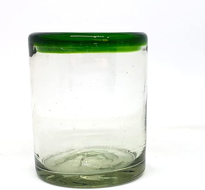 Emerald Green Rim 10 oz Tumblers (set of 6), Recycled Glass, Lead-free, Toxin-Free (Tumbler)