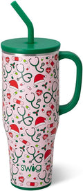 Swig Life 40oz Mega Mug, 40oz Tumbler with Handle and Straw, Extra Large Insulated Tumblers, Cup Holder Friendly Travel Mug (Santa's Scrubs)