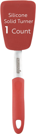 Restaurantware Comfy Grip 13.3 x 4 Inch Silicone Turner 1 Durable Cooking Turner - Stainless Steel Body Rubber Handle With Hole Red Silicone Flipper Spatula Tolerates Up To 446F Dishwashable